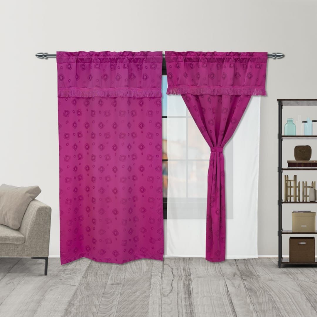 Juego De Cortinas Con Fleco Y Velo