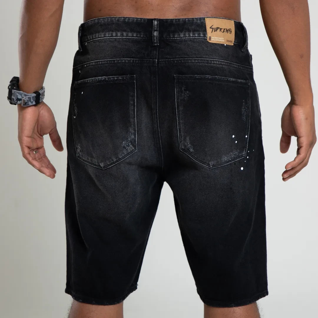 Bermuda Indigo Black Denim Algodon 100