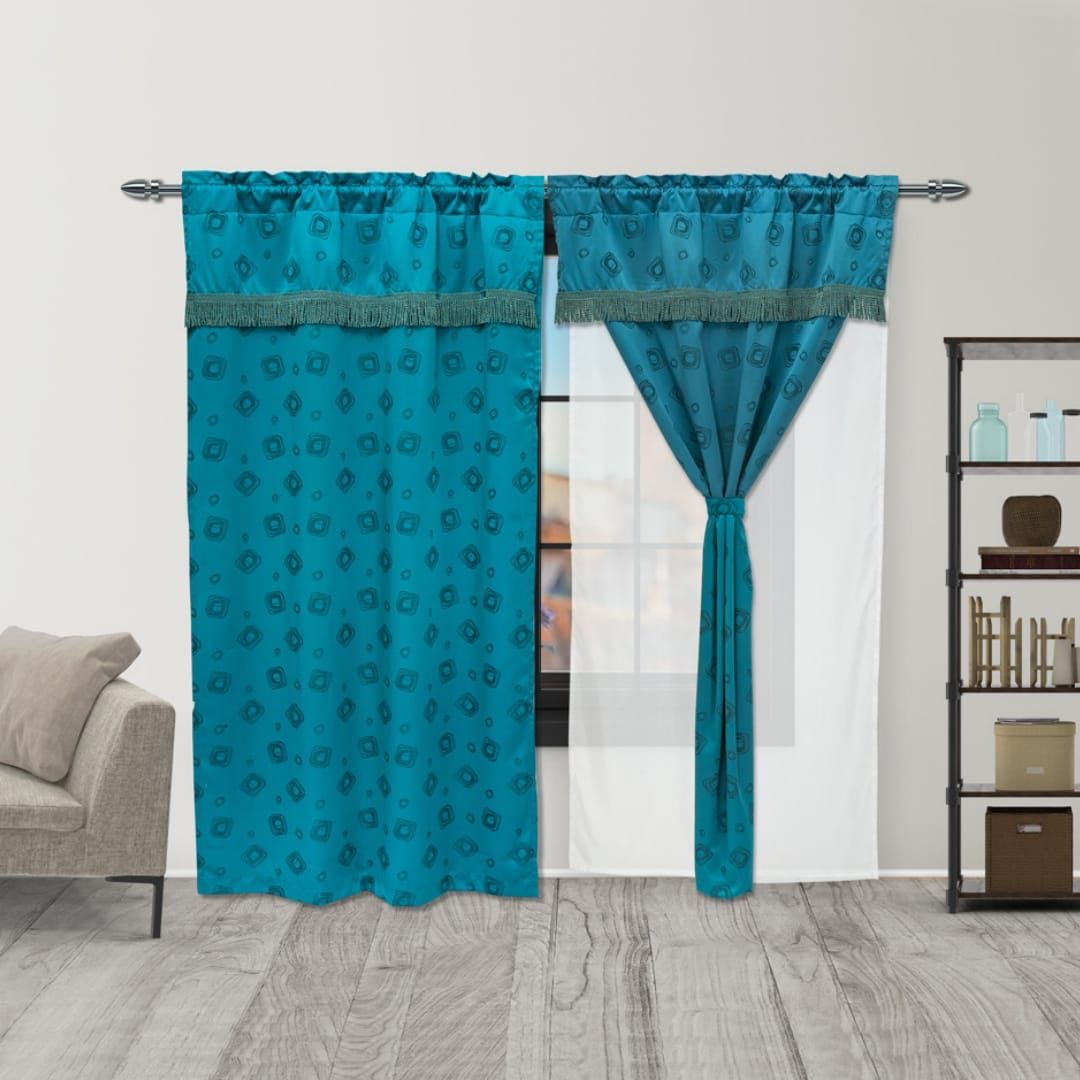 Juego De Cortinas Con Fleco Y Velo