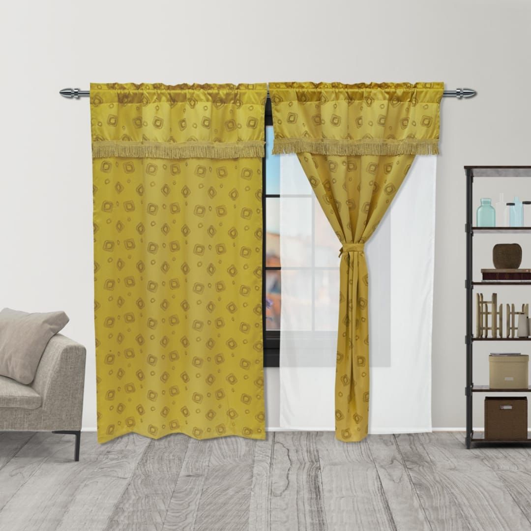 Juego De Cortinas Con Fleco Y Velo