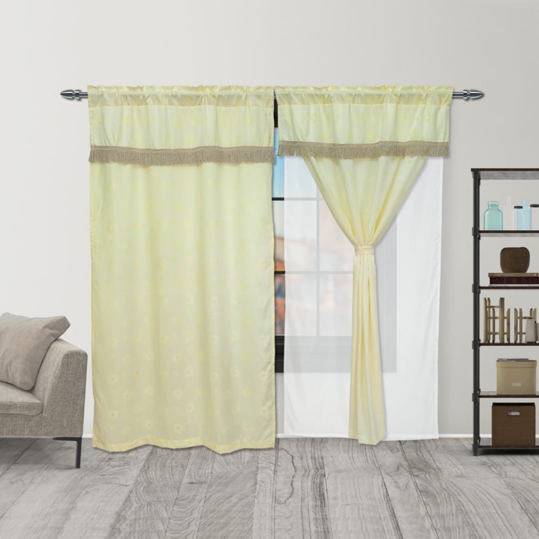 Juego De Cortinas Con Fleco Y Velo