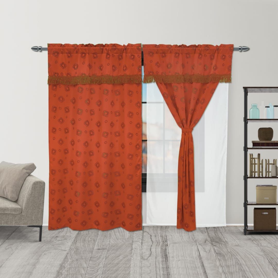 Juego De Cortinas Con Fleco Y Velo