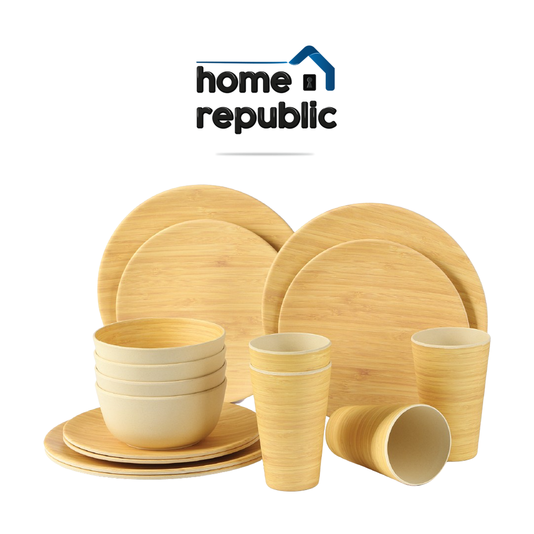 Vajilla En Fibra De Bambu 4 Puestos