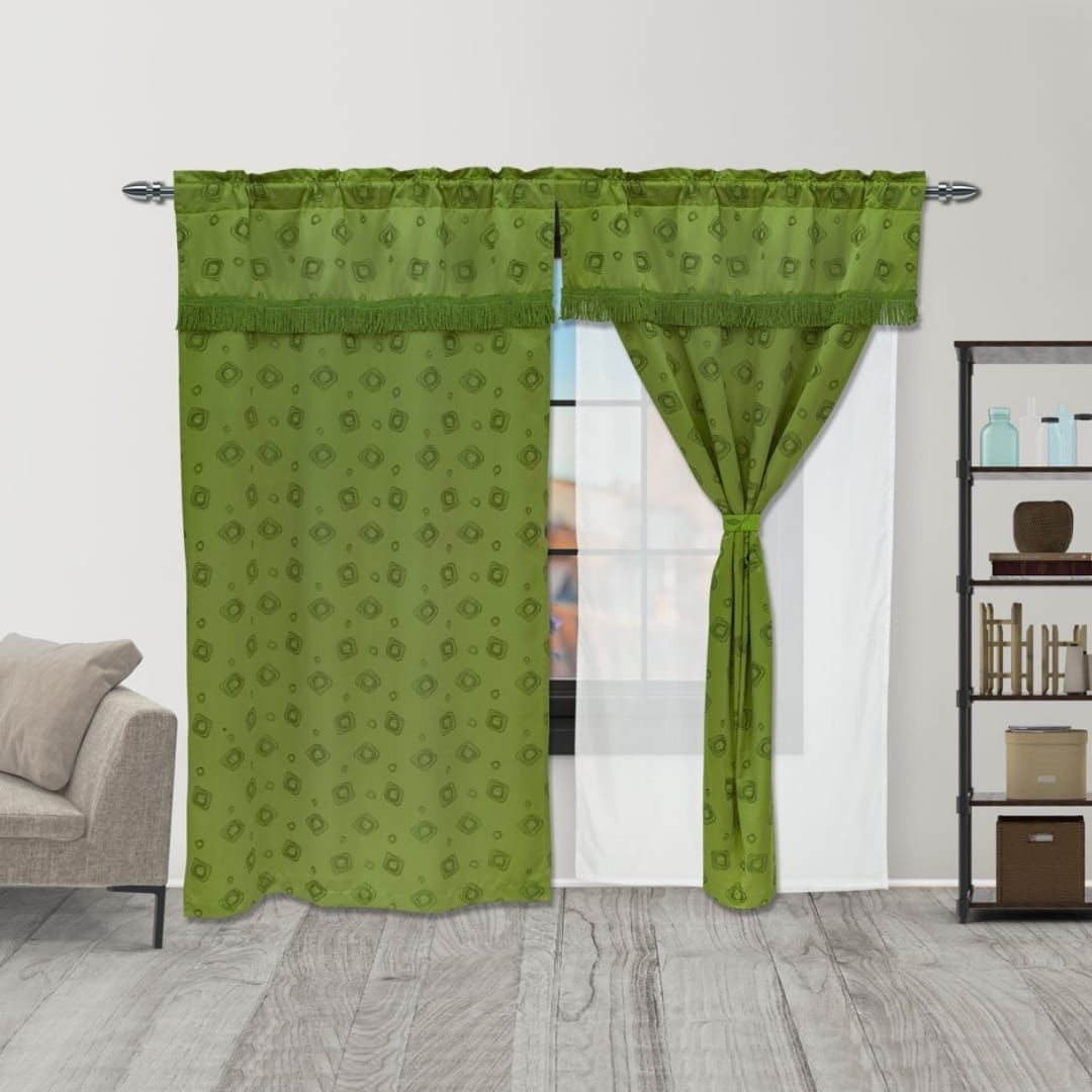 Juego De Cortinas Con Fleco Y Velo
