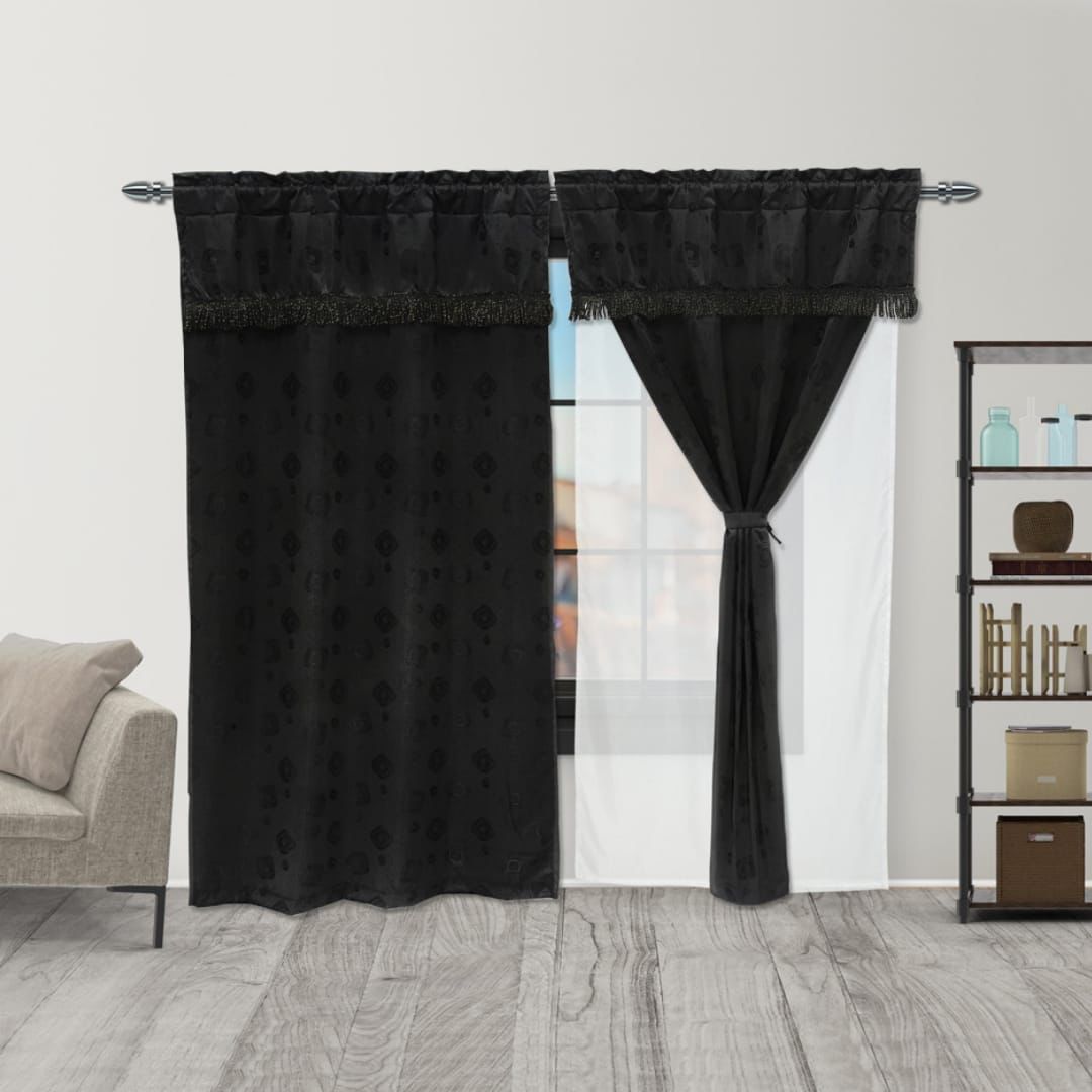 Juego De Cortinas Con Fleco Y Velo