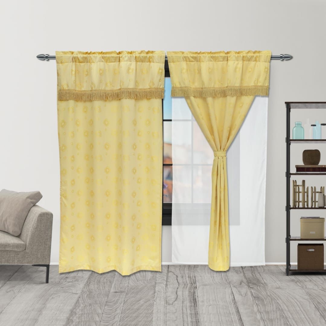 Juego De Cortinas Con Fleco Y Velo