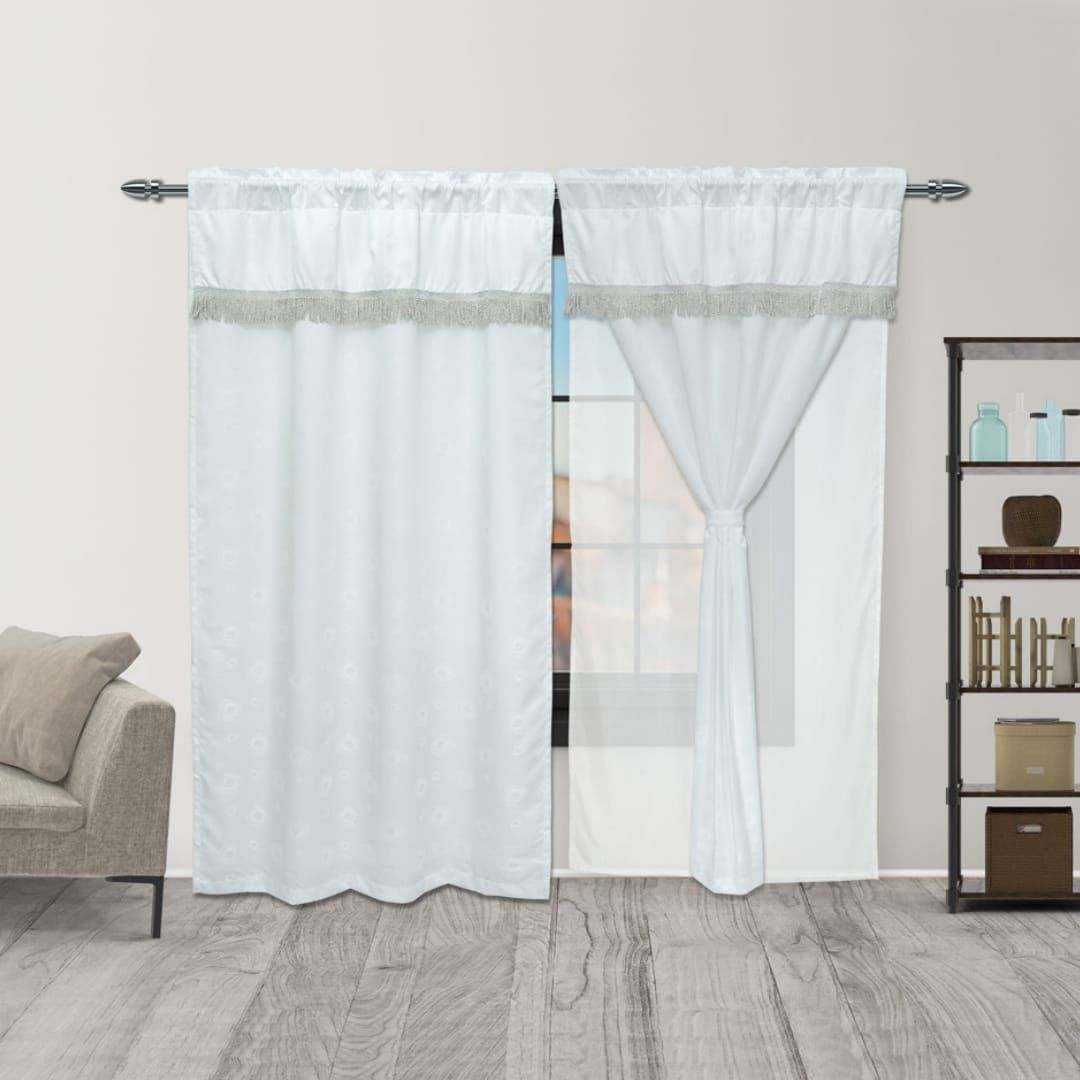 Juego De Cortinas Con Fleco Y Velo