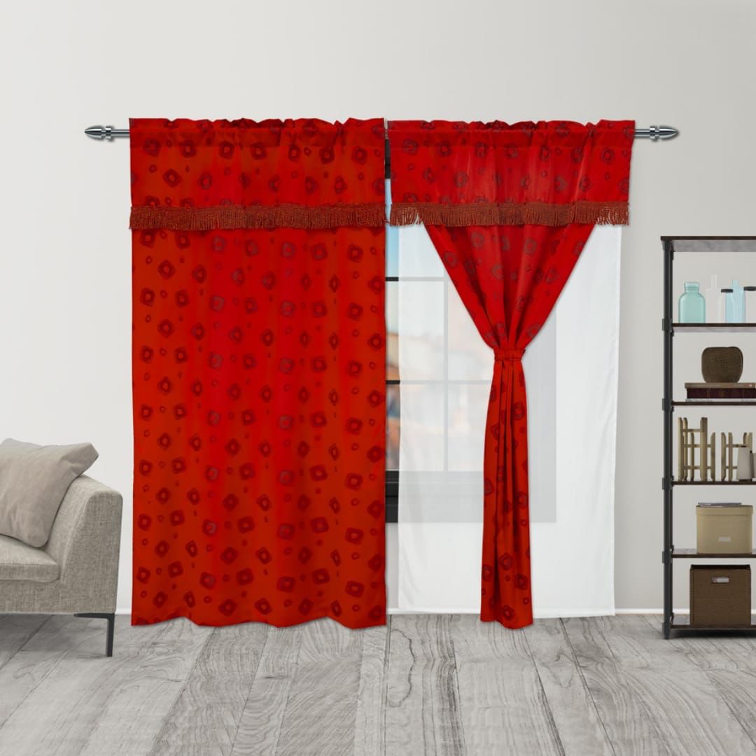 Juego De Cortinas Con Fleco Y Velo