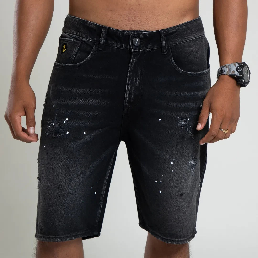 Bermuda Indigo Black Denim Algodon 100
