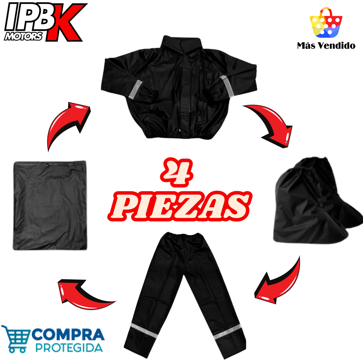 Impermeable 4 Piezas Moto Bici Patineta