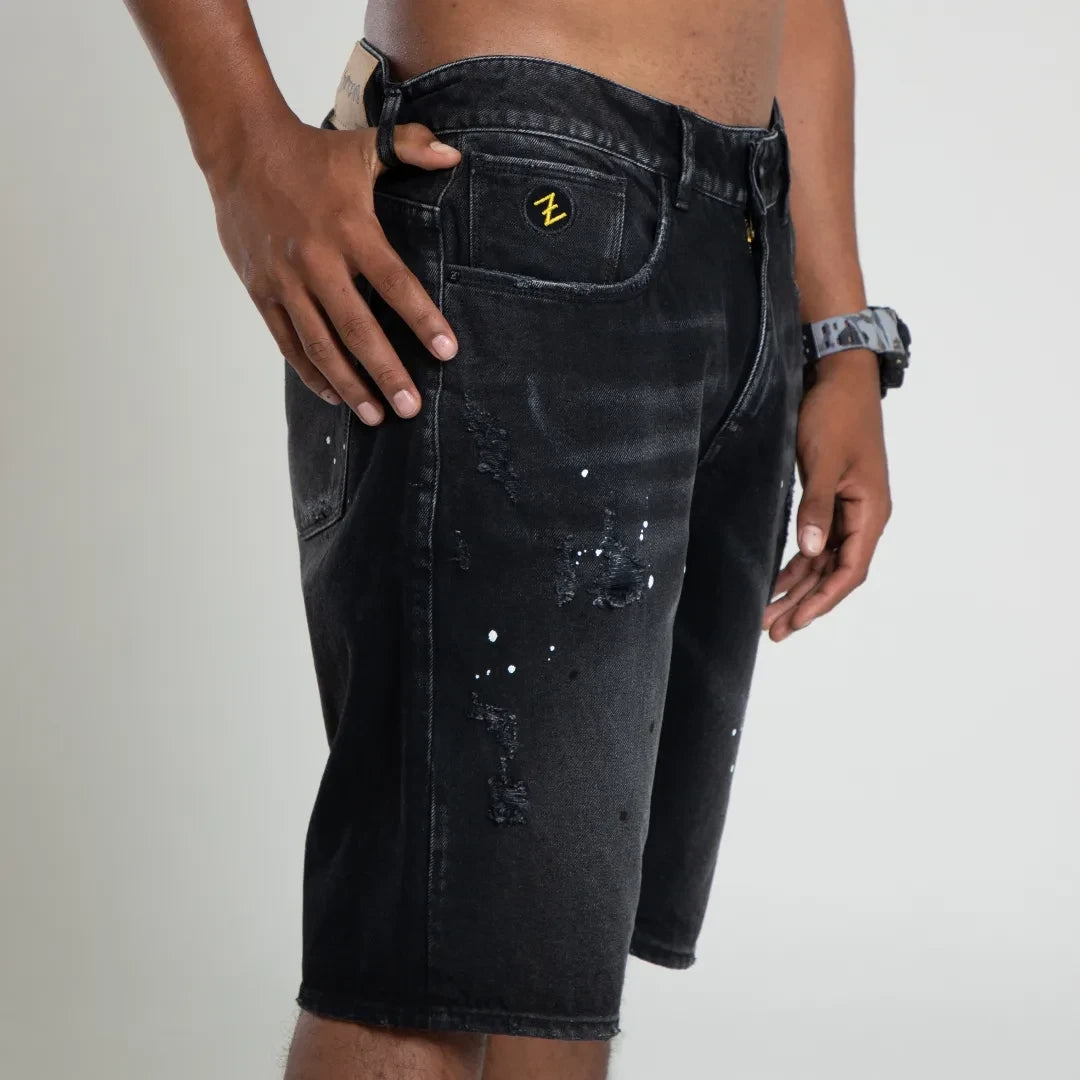 Bermuda Indigo Black Denim Algodon 100